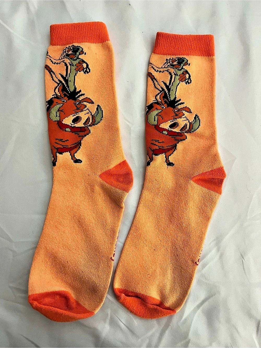 Disney The Lion King Timone and Pumbaa Crew Socks Orange